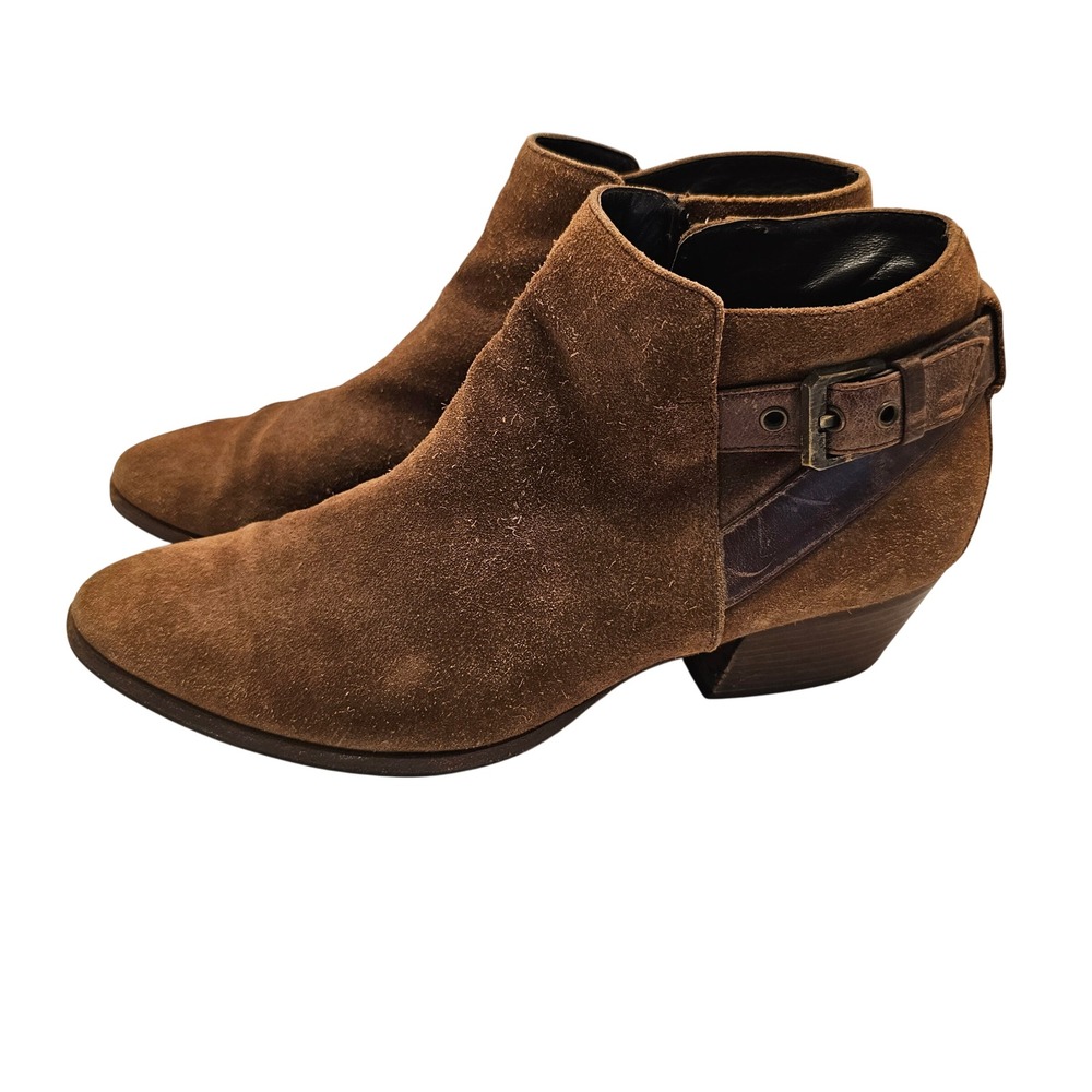 Aquatalia Brown Farin Suede Ankle Boots Made in Italy Buckle Vibram Sole 9.5